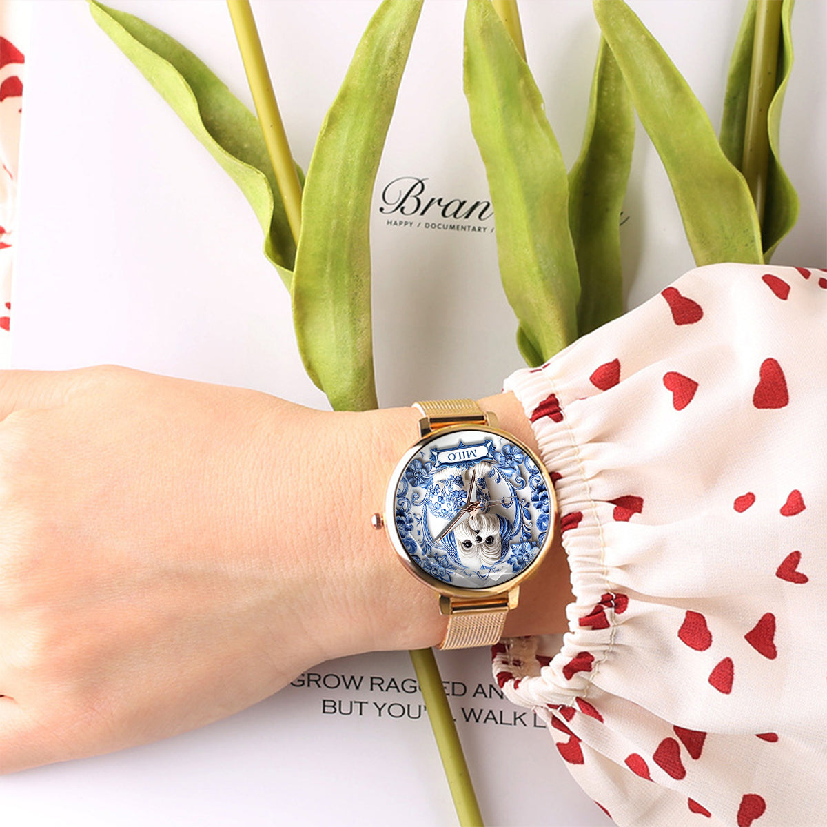 Hundemama - Personalisierte Damen-Handuhr mit Hundemotiv 