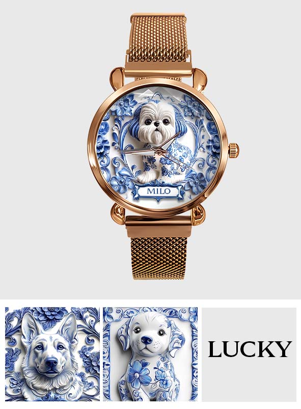 Hundemama - Personalisierte Damen-Handuhr mit Hundemotiv 