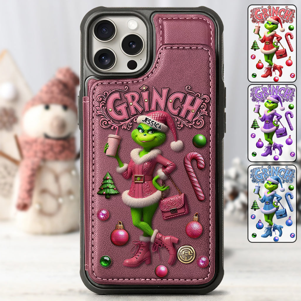 Joyeux Grinchmas - Étui portefeuille/téléphone personnalisé avec étole de Noël