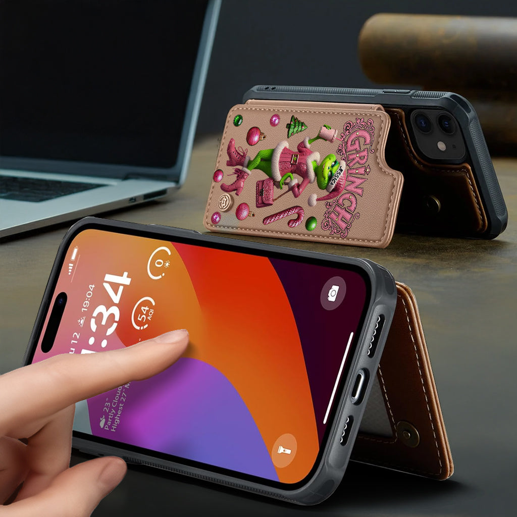 Joyeux Grinchmas - Étui portefeuille/téléphone personnalisé avec étole de Noël