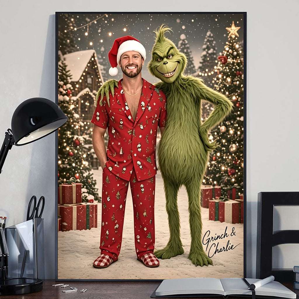 Pose With Green Monster - Personalized Stole Christmas Canvas And Poster