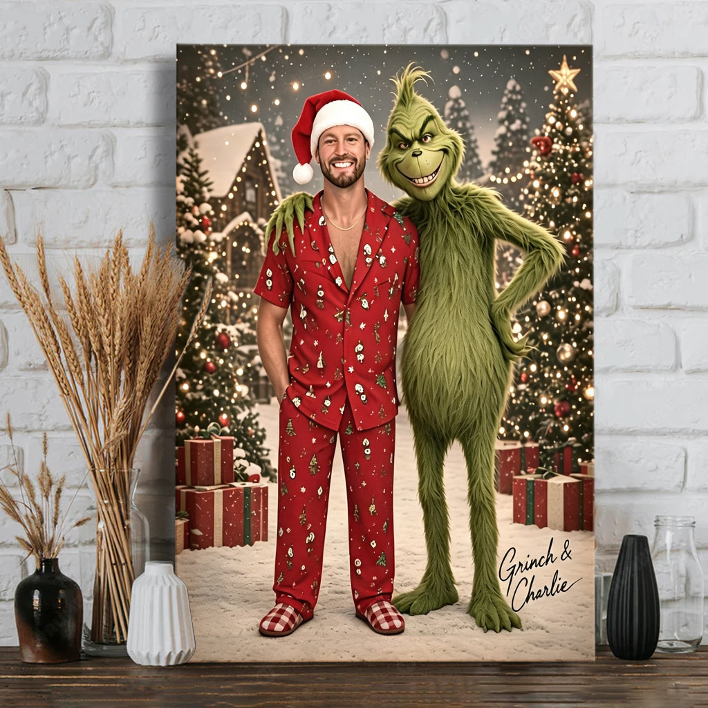 Pose With Green Monster - Personalized Stole Christmas Canvas And Poster