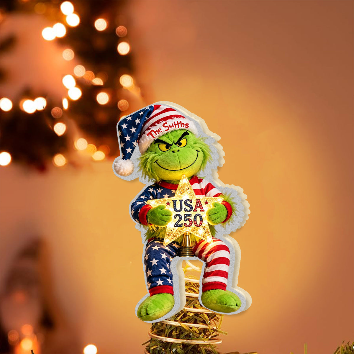 250 USA - Personalized Stole Christmas LED Light Tree Topper
