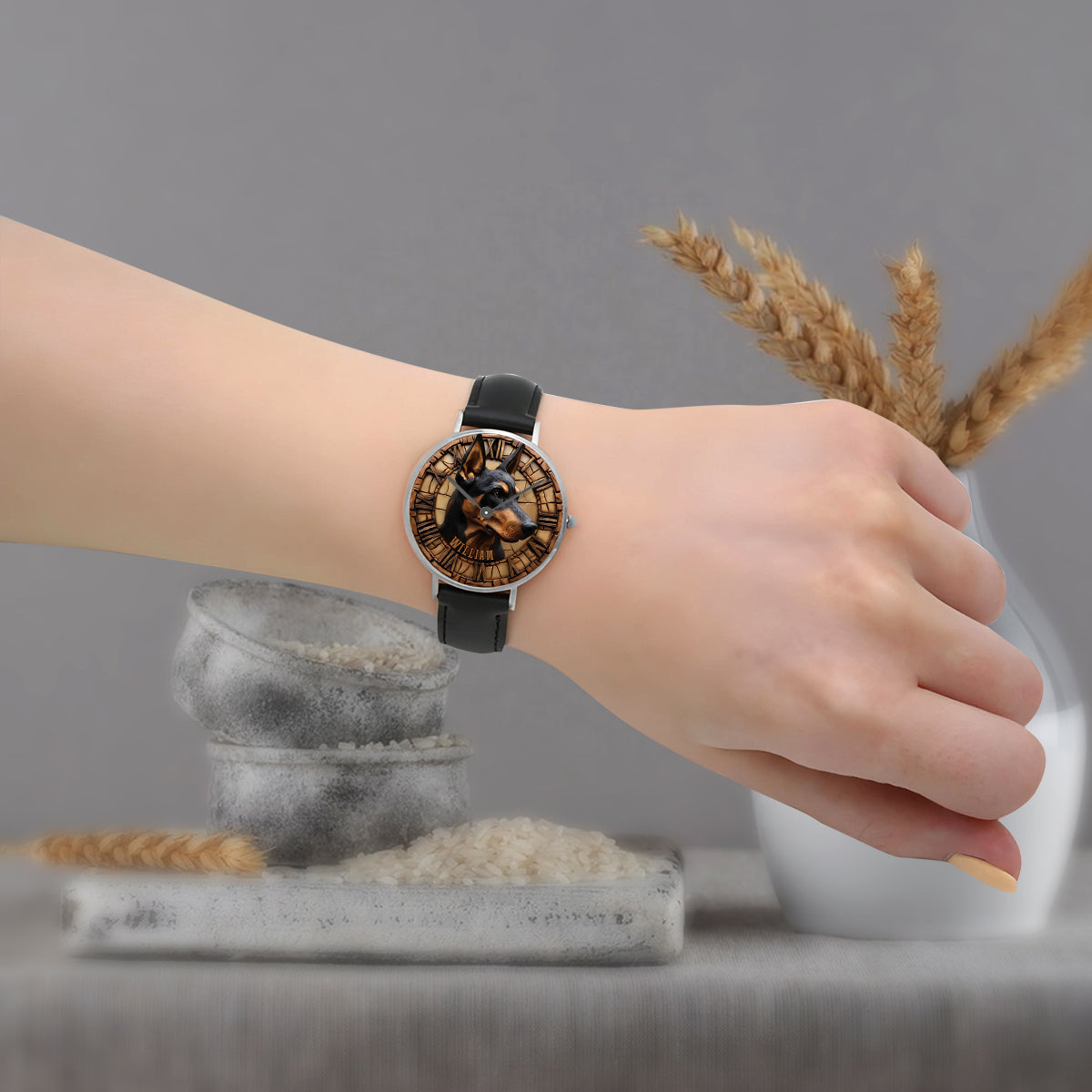 Montre-bracelet personnalisée pour chien Brave Doberman Pinscher