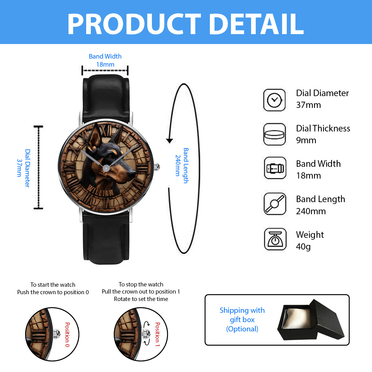 Montre-bracelet personnalisée pour chien Brave Doberman Pinscher