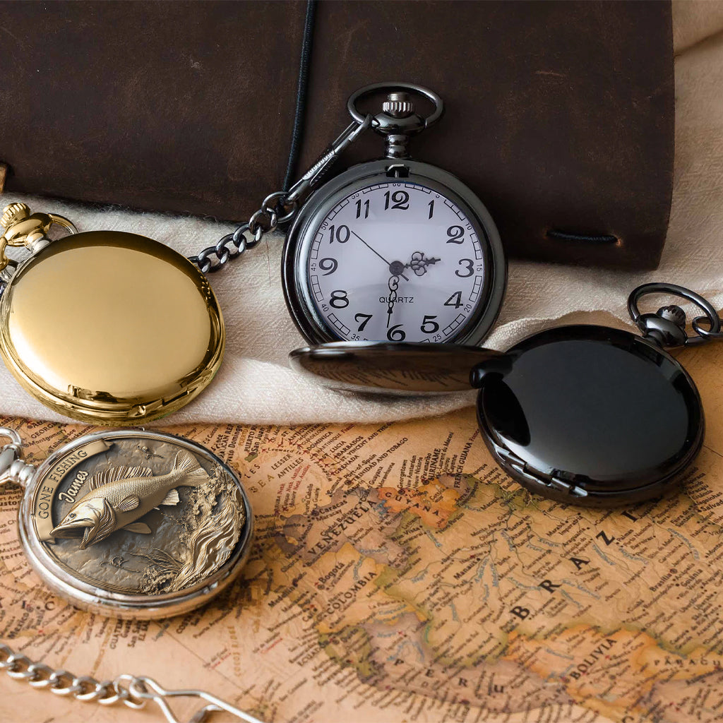 Montre de poche de pêche personnalisée « Parti pêcher »