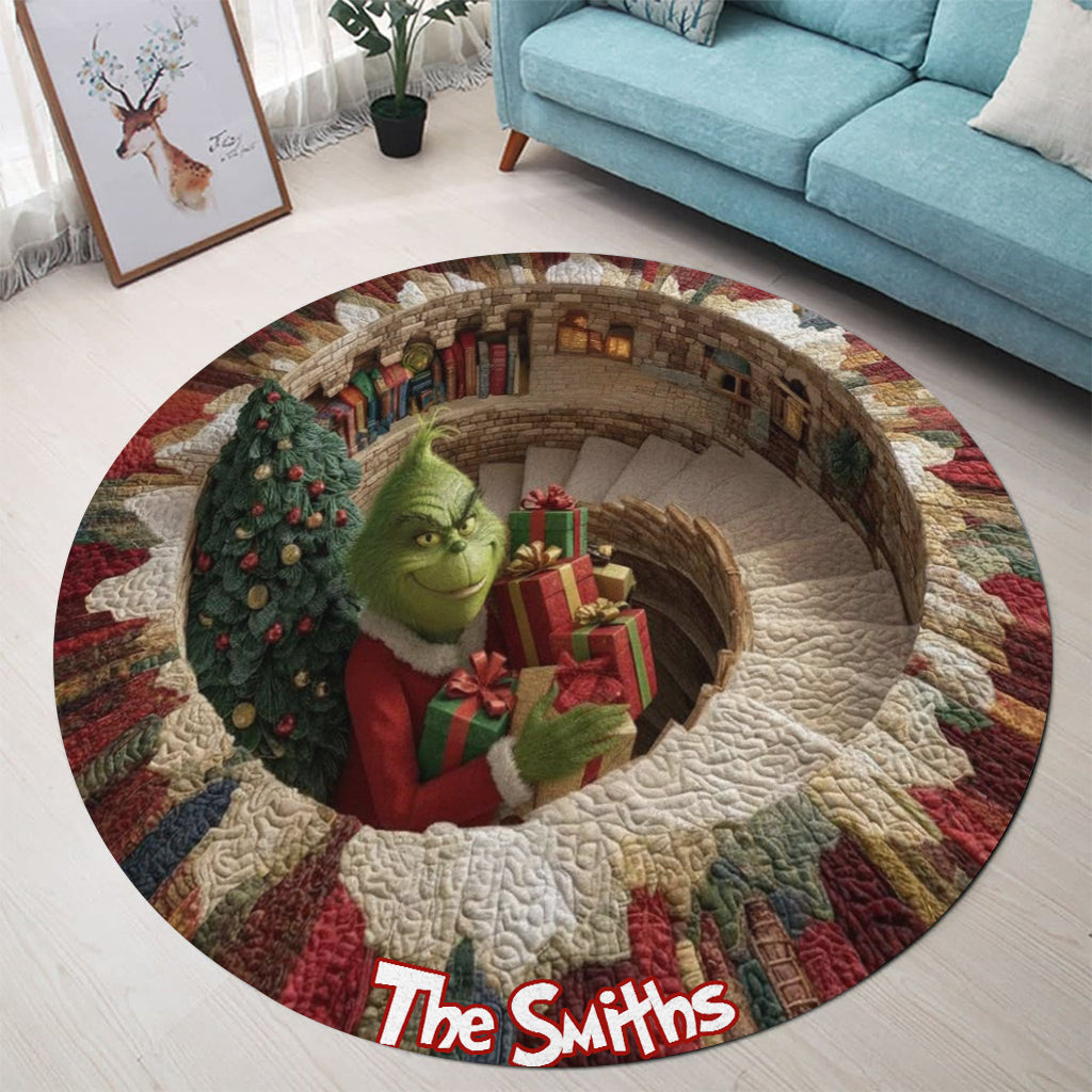 Merry Greenmas - Personalized Stole Christmas Round Rug