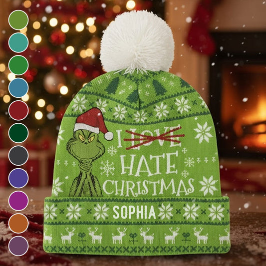I Hate Christmas Green Monster - Personalized Stole Christmas Beanie Hat