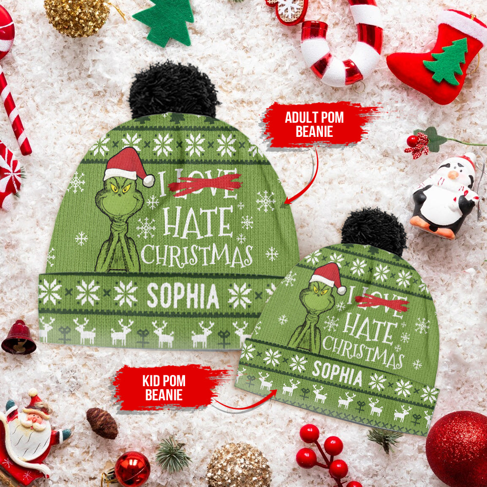 I Hate Christmas Green Monster - Personalized Stole Christmas Beanie Hat