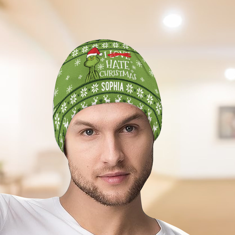 I Hate Christmas Green Monster - Personalized Stole Christmas Beanie Hat