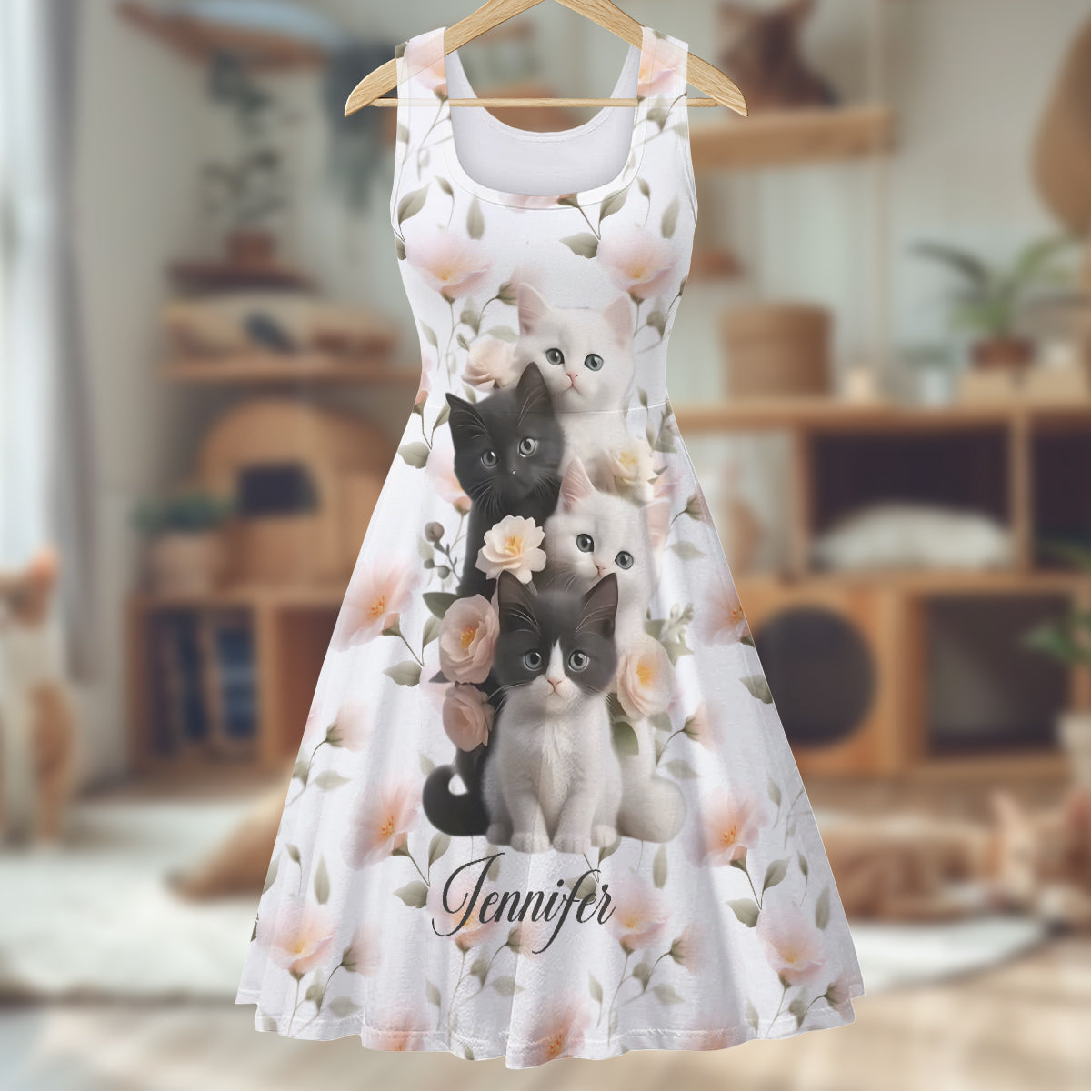 Niedliche Kätzchen - Personalisiertes ärmelloses Katzenkleid