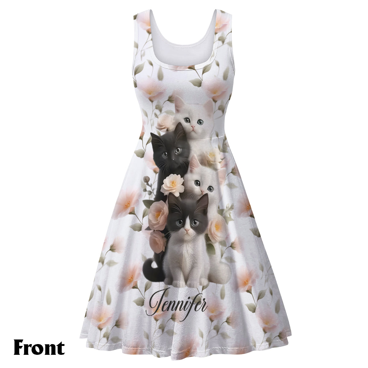 Niedliche Kätzchen - Personalisiertes ärmelloses Katzenkleid