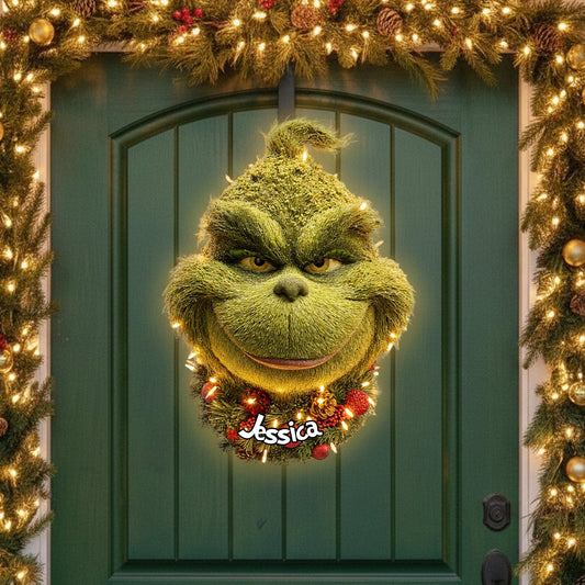 Grinchmas-Kranz - Personalisierte Stola, Weihnachts-LED-Licht-Acryl-Schild