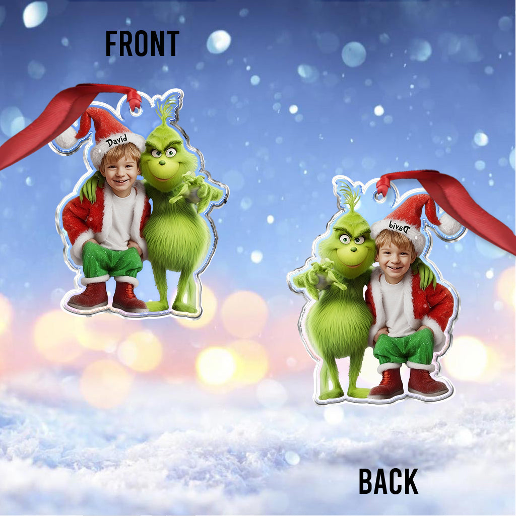 Ami Monstre Vert - Étole de Noël personnalisée - Ornement de Noël en forme de pièce unique
