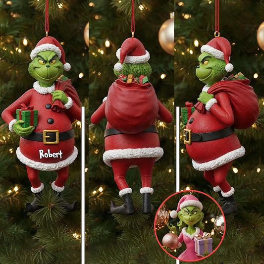 Fröhliche Grinchmas-Figur – Personalisierte Stola, individuell gefertigte 3D-Minifigur als Weihnachtsschmuck