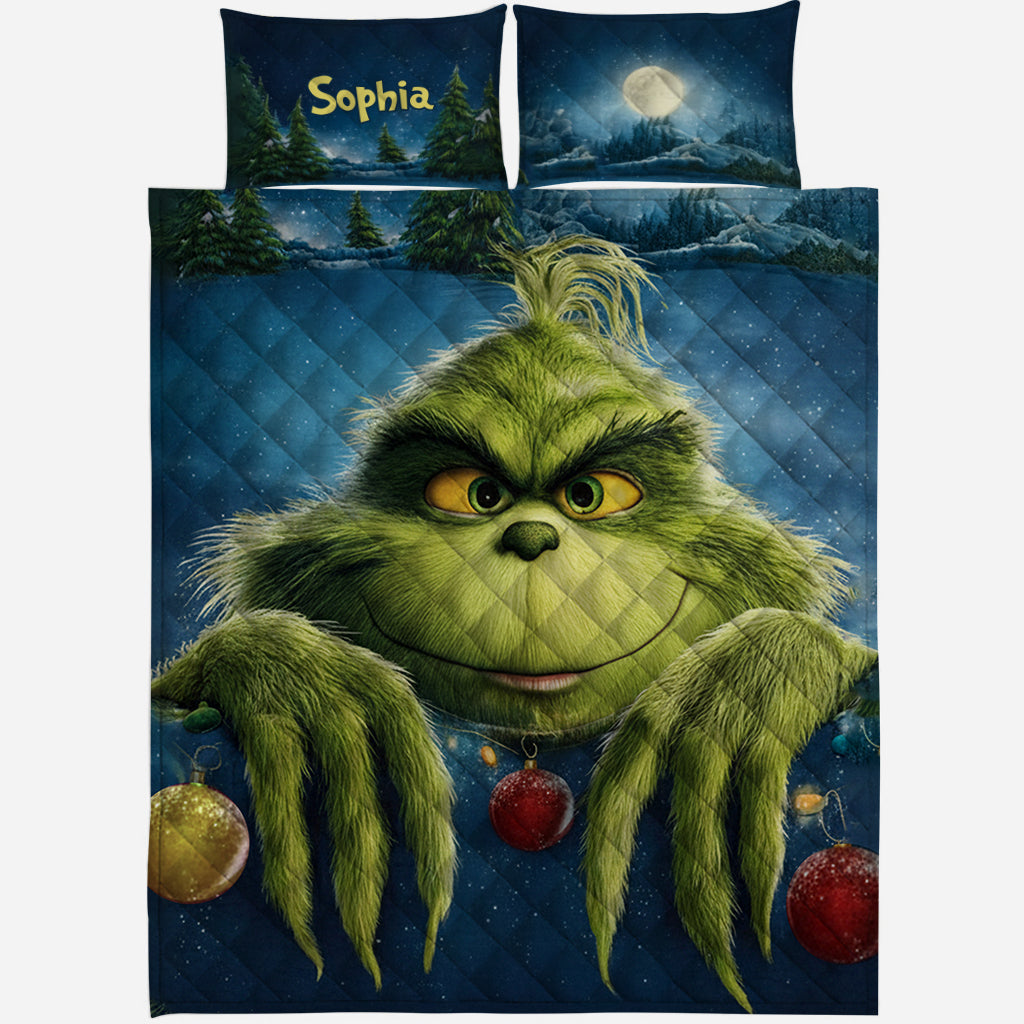 Green Furry Christmas - Personalized Stole Christmas Quilt Set