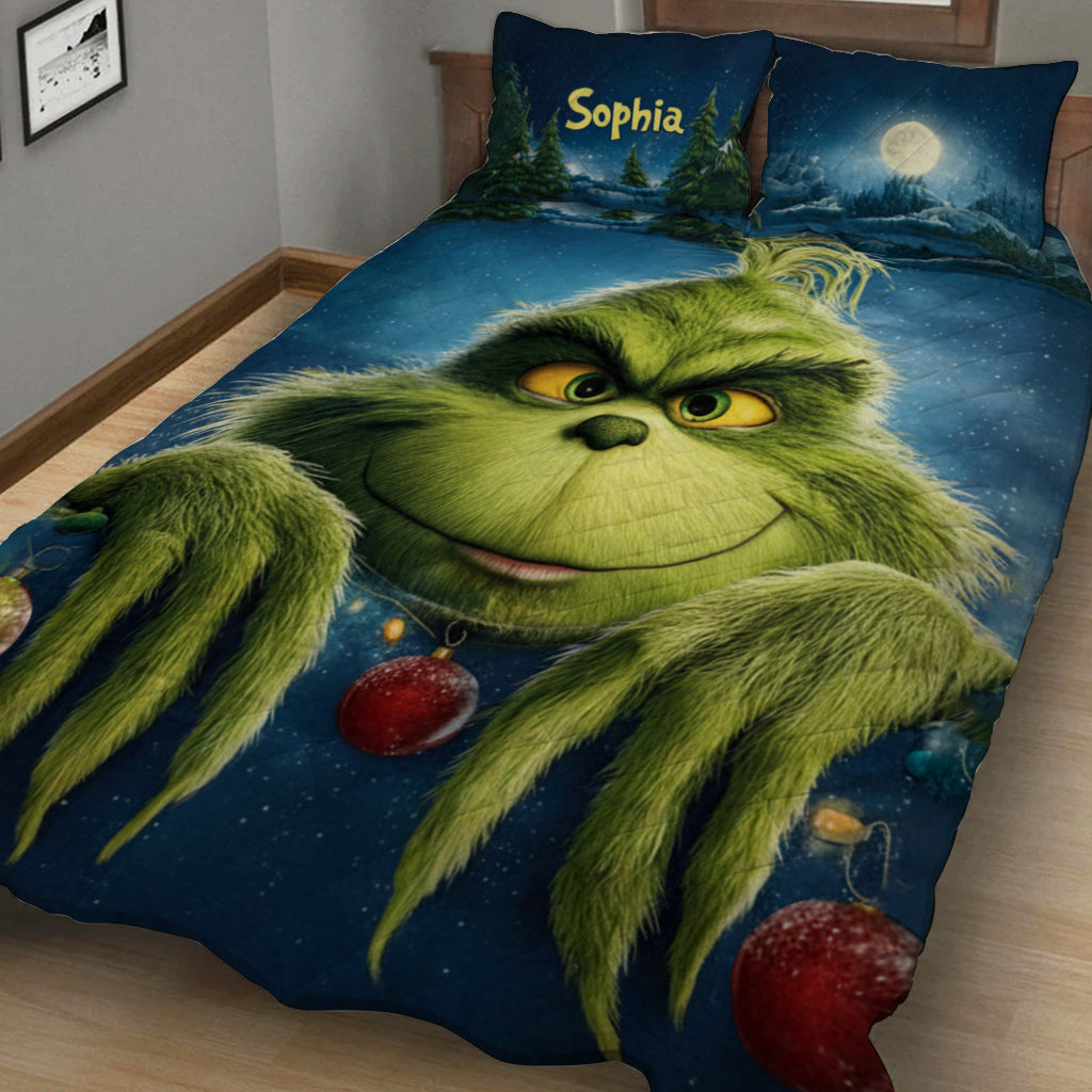 Green Furry Christmas - Personalized Stole Christmas Quilt Set