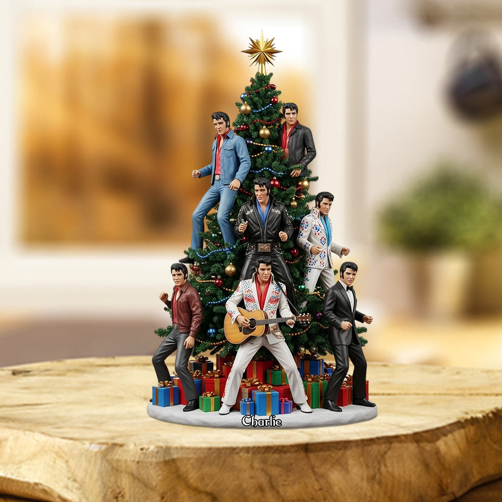 Joyeux Noël - Plaque acrylique personnalisée « Roi du Rock and Roll » en forme de pièce