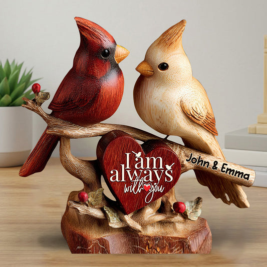 Cardinals – Ich bin immer bei dir – Personalisierte Holzplakette für Paare in individueller Form