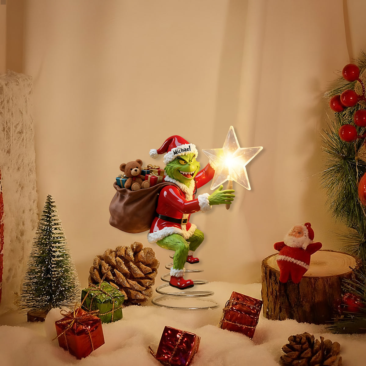 Joyeux Grinchmas - Étole de Noël personnalisée avec guirlande lumineuse LED pour sapin de Noël