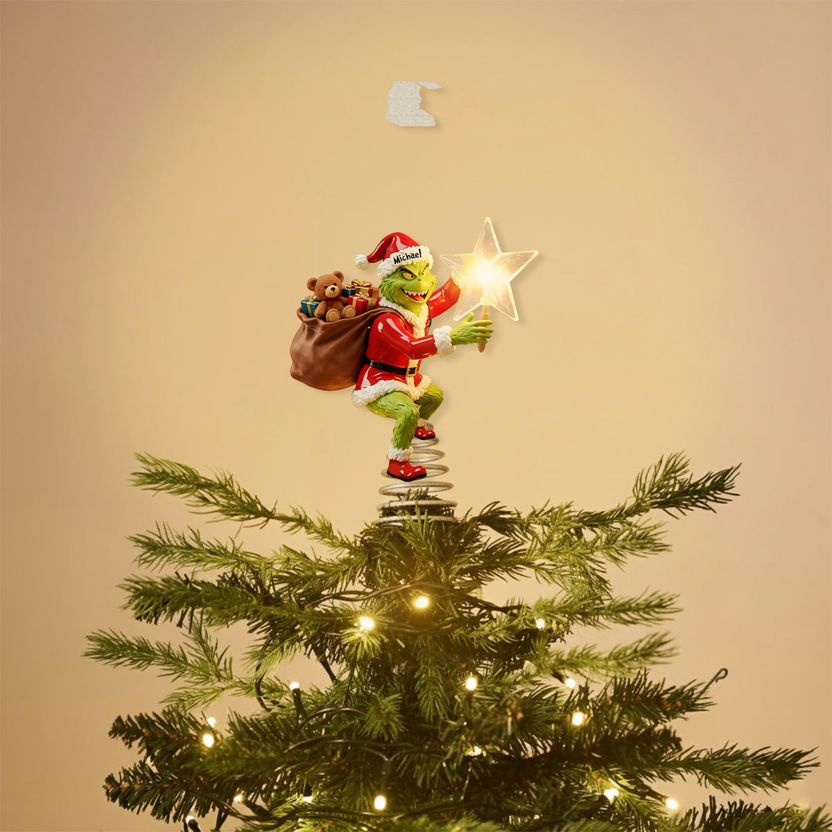 Joyeux Grinchmas - Étole de Noël personnalisée avec guirlande lumineuse LED pour sapin de Noël