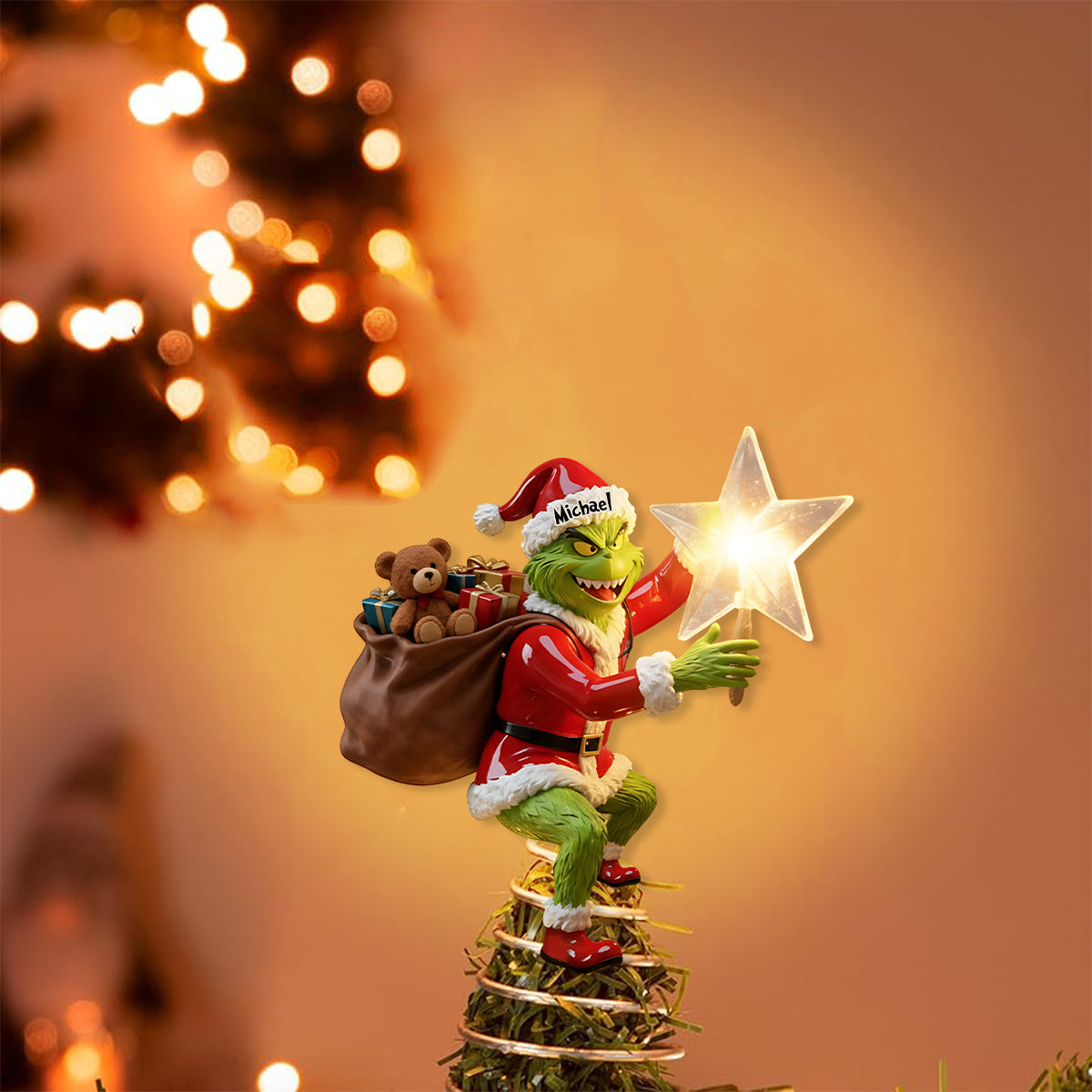 Joyeux Grinchmas - Étole de Noël personnalisée avec guirlande lumineuse LED pour sapin de Noël