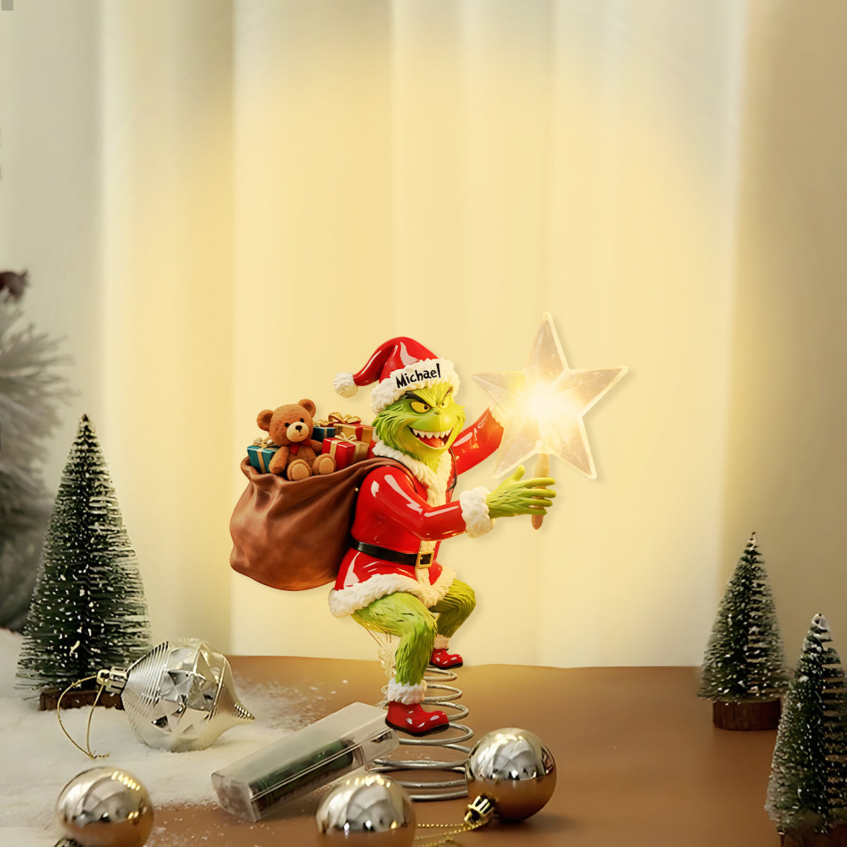 Joyeux Grinchmas - Étole de Noël personnalisée avec guirlande lumineuse LED pour sapin de Noël