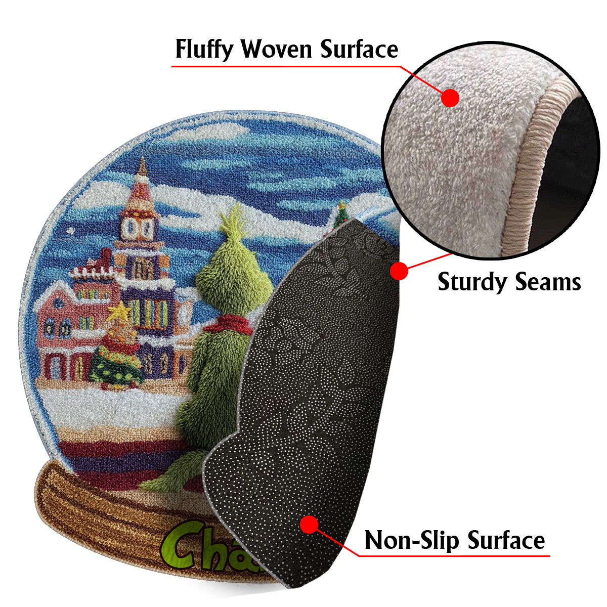 Grünes Monster mit Hund - Personalisierte Stola, rutschfester, getufteter Weihnachtsteppich