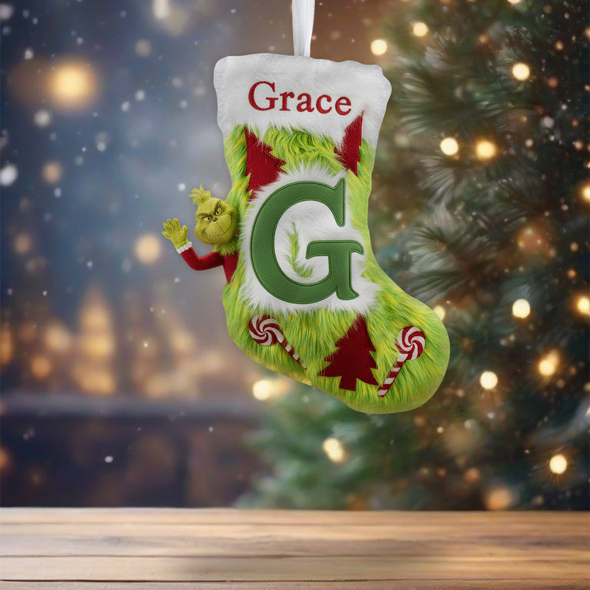 Chaussette de Noël Green Furry - Étole personnalisée en forme de chaussette de Noël