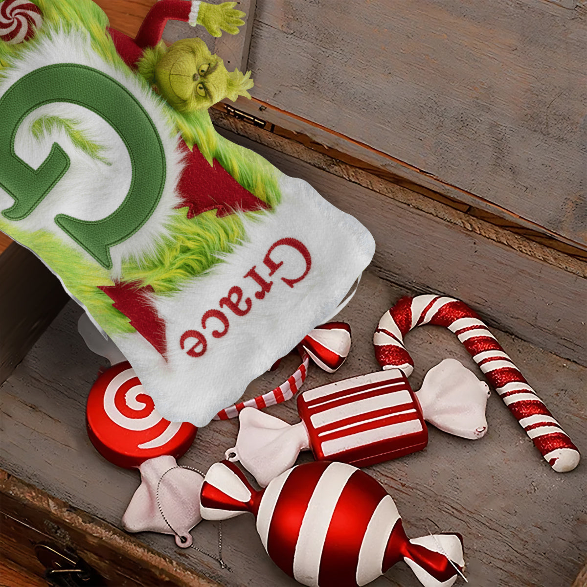 Chaussette de Noël Green Furry - Étole personnalisée en forme de chaussette de Noël