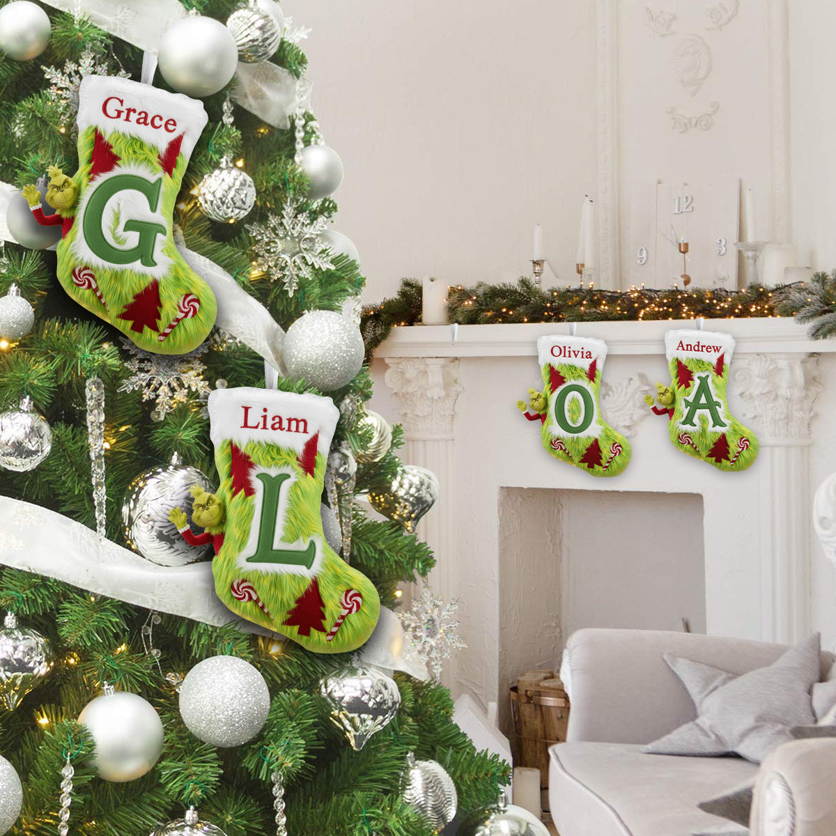 Chaussette de Noël Green Furry - Étole personnalisée en forme de chaussette de Noël