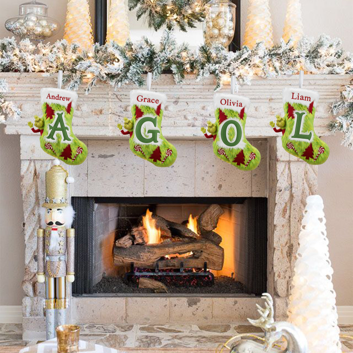 Chaussette de Noël Green Furry - Étole personnalisée en forme de chaussette de Noël