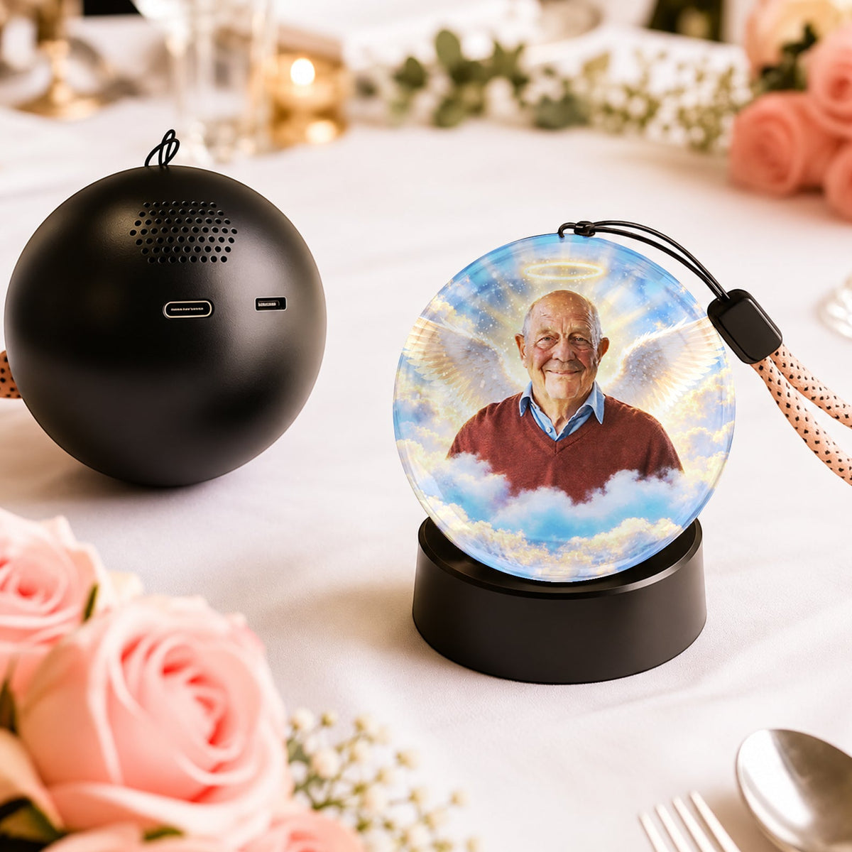 A Message From Heaven - Personalized Memorial Video Display Globe With Base