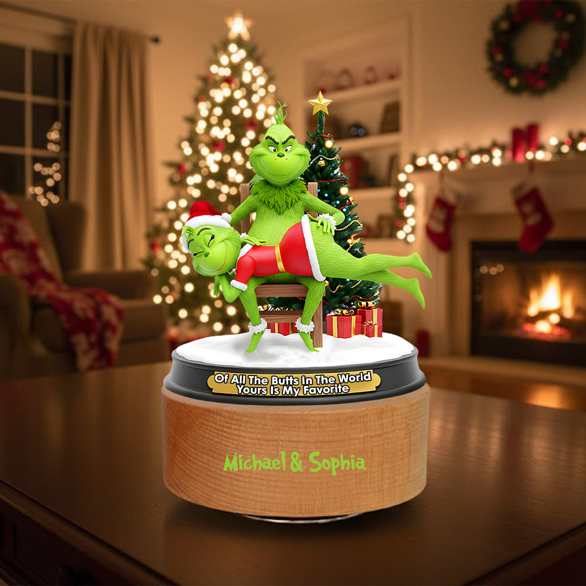 Grinchmas couple - Personalized Stole Christmas Rotating Music Plaque