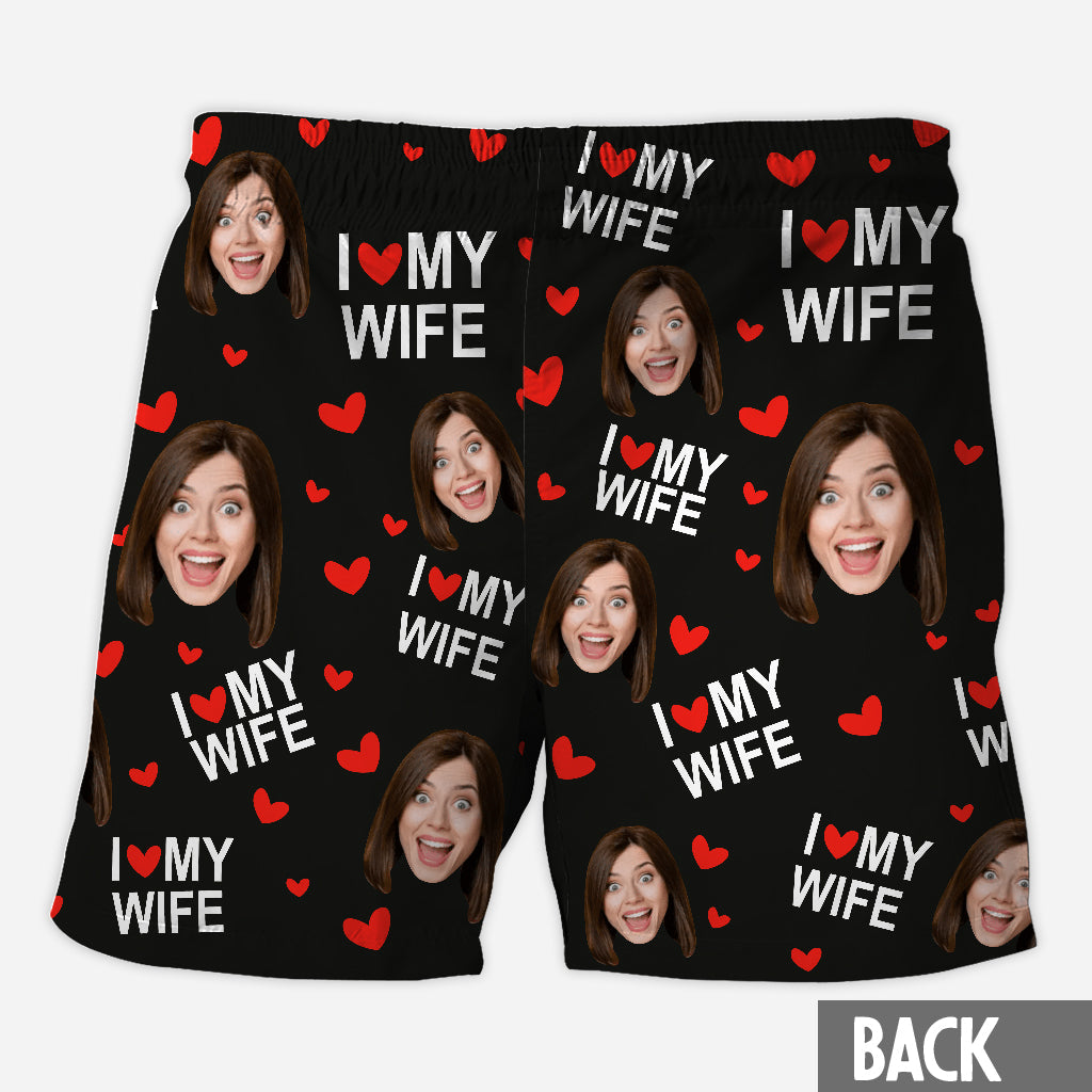 Ich liebe meinen Ehemann – Personalisierter Triangel-Bikini für Paare und Herrenshorts
