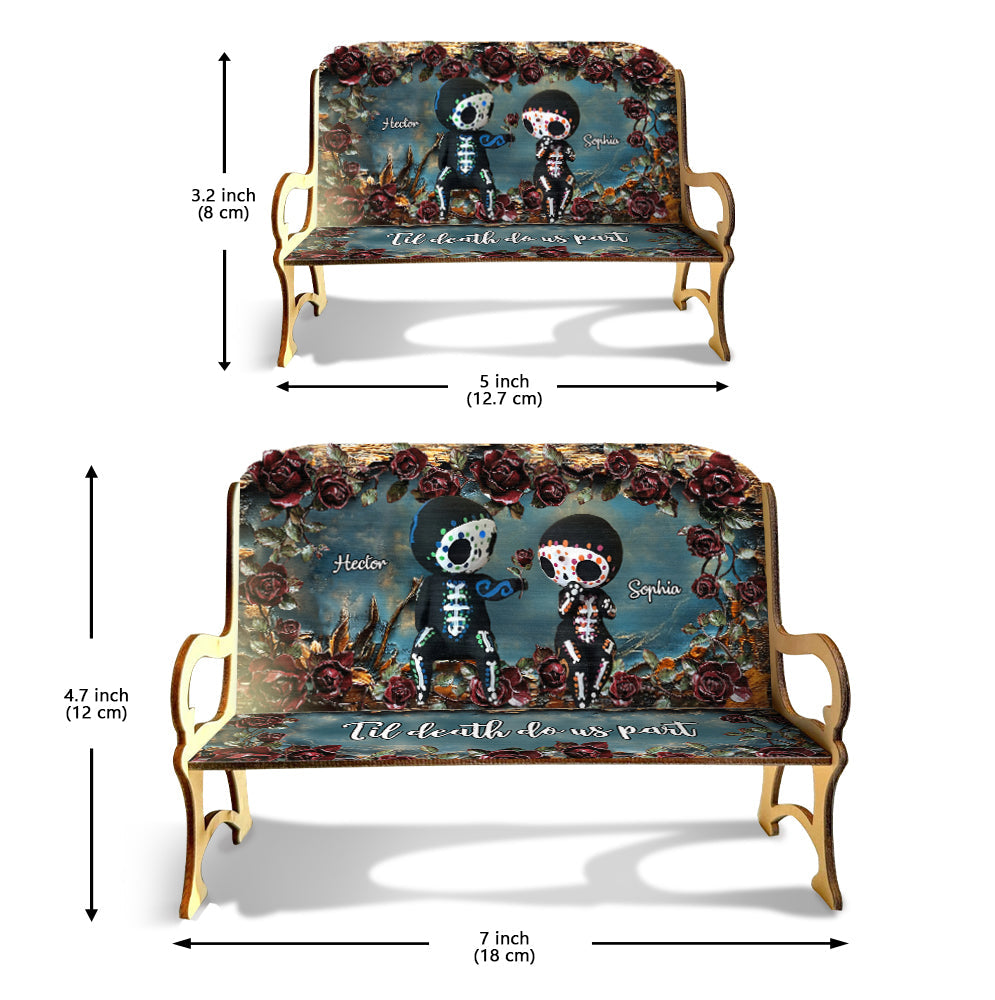 Bis dass der Tod uns scheidet - Personalisierte Totenkopf-Holzbank