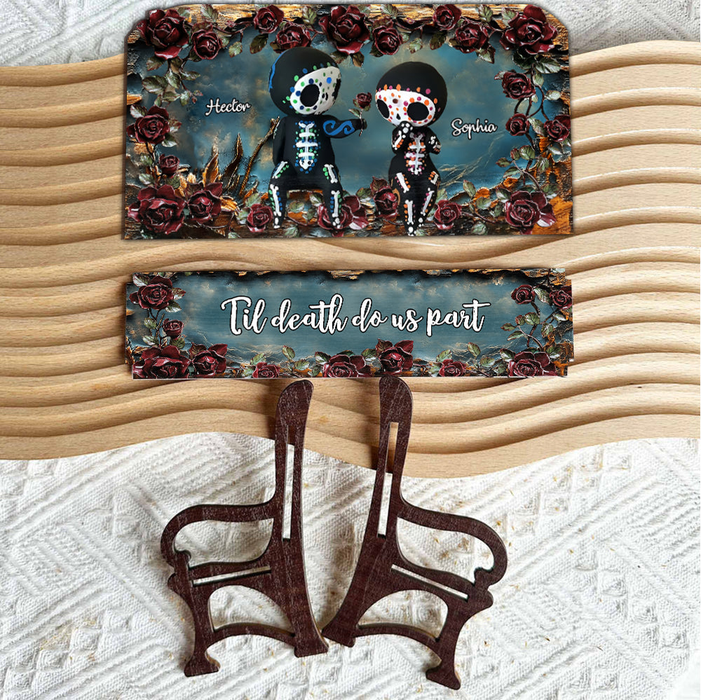 Bis dass der Tod uns scheidet - Personalisierte Totenkopf-Holzbank