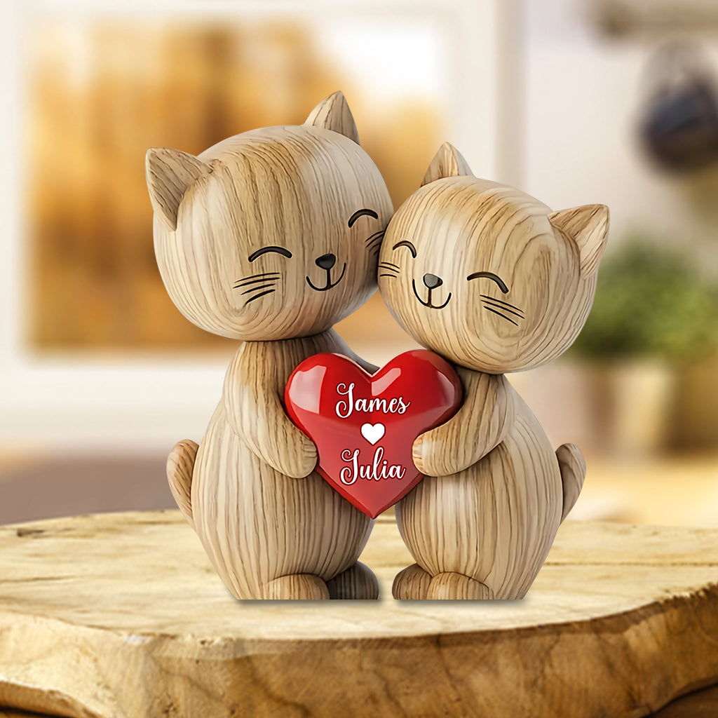 Couple de chats mignons - Plaque acrylique personnalisée en forme de chat