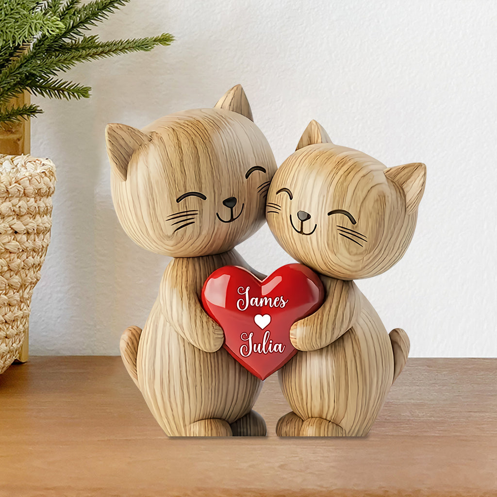 Couple de chats mignons - Plaque acrylique personnalisée en forme de chat