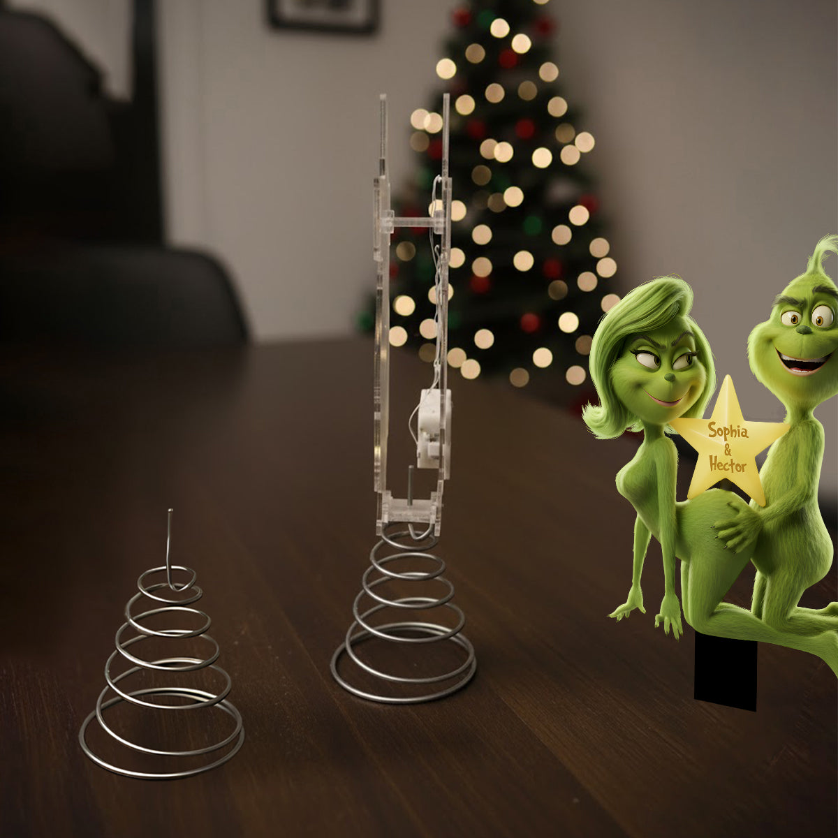 Fuzzy Green Trouble on Top - Personalized Stole Christmas LED Light Tree Topper