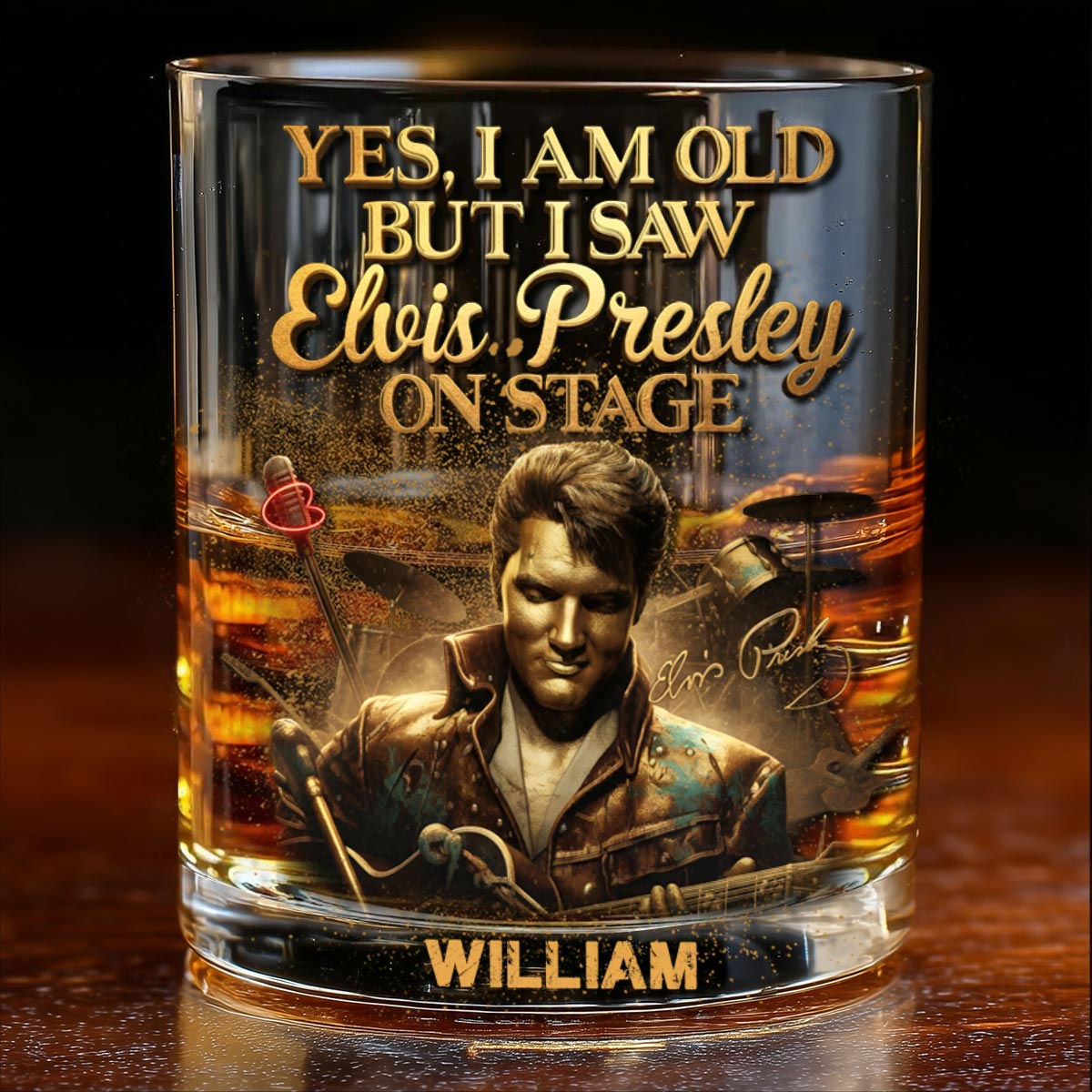 Ja, ich bin alt, aber ich habe gesehen... – Personalisiertes Whiskyglas „King of Rock and Roll“