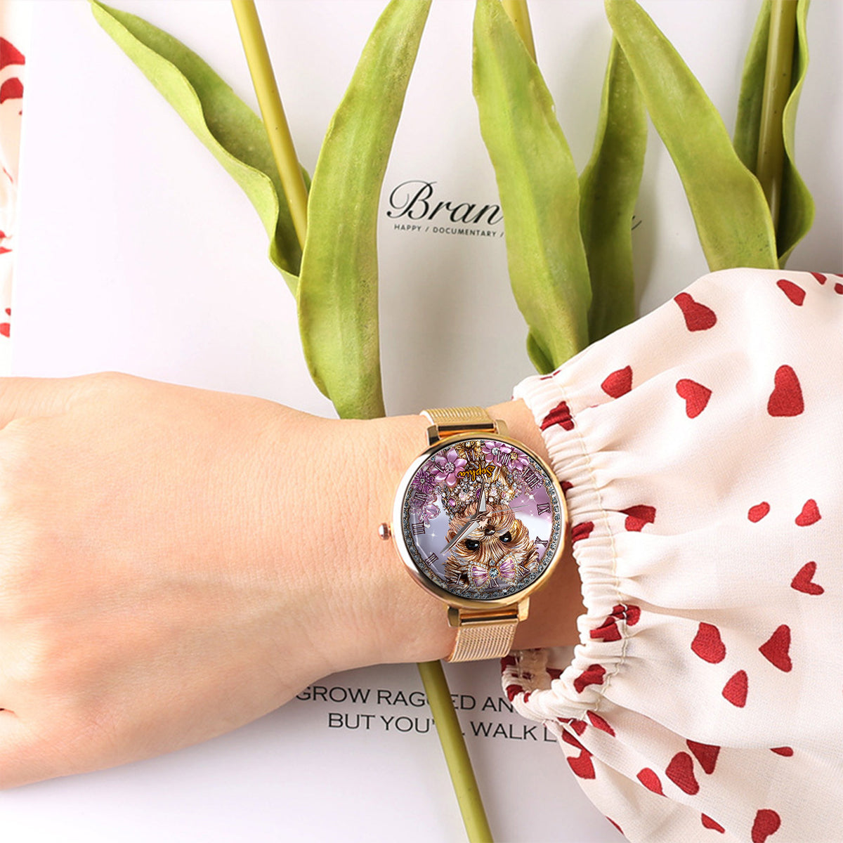 Yorkshire-Terrier-Liebhaberin – Personalisierte Damen-Handuhr mit Hundemotiv 