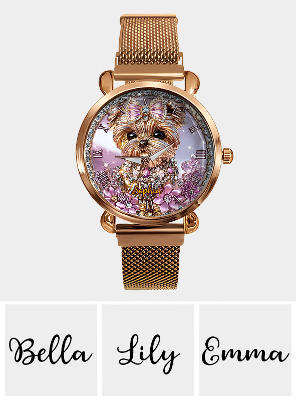 Yorkshire-Terrier-Liebhaberin – Personalisierte Damen-Handuhr mit Hundemotiv 