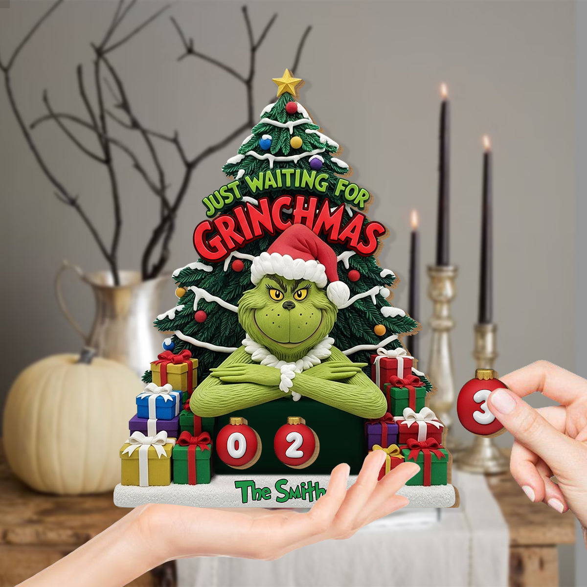 Ich warte nur noch auf Grinchmas – Personalisierte, austauschbare Weihnachtsstolen-Plakette