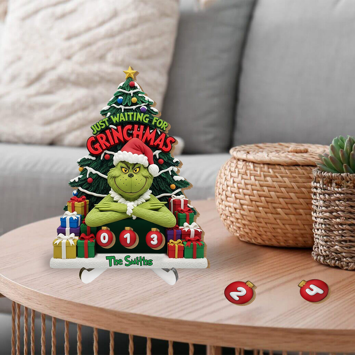 Ich warte nur noch auf Grinchmas – Personalisierte, austauschbare Weihnachtsstolen-Plakette