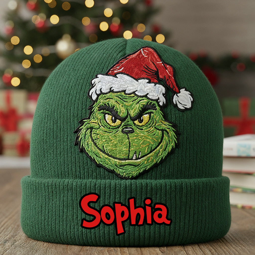 Fröhliche Grinchmas - Personalisierte Weihnachtsmütze mit Stola und Aufnähern