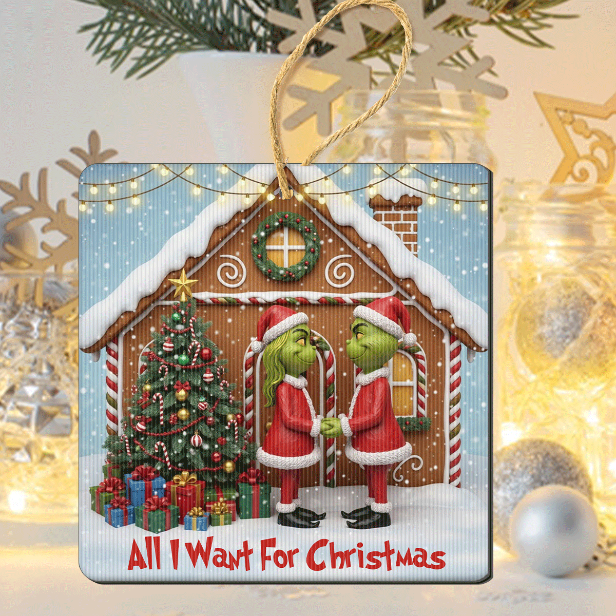 Tout ce que je veux pour Noël, c'est toi - Ornement lenticulaire personnalisé en forme d'étole de Noël