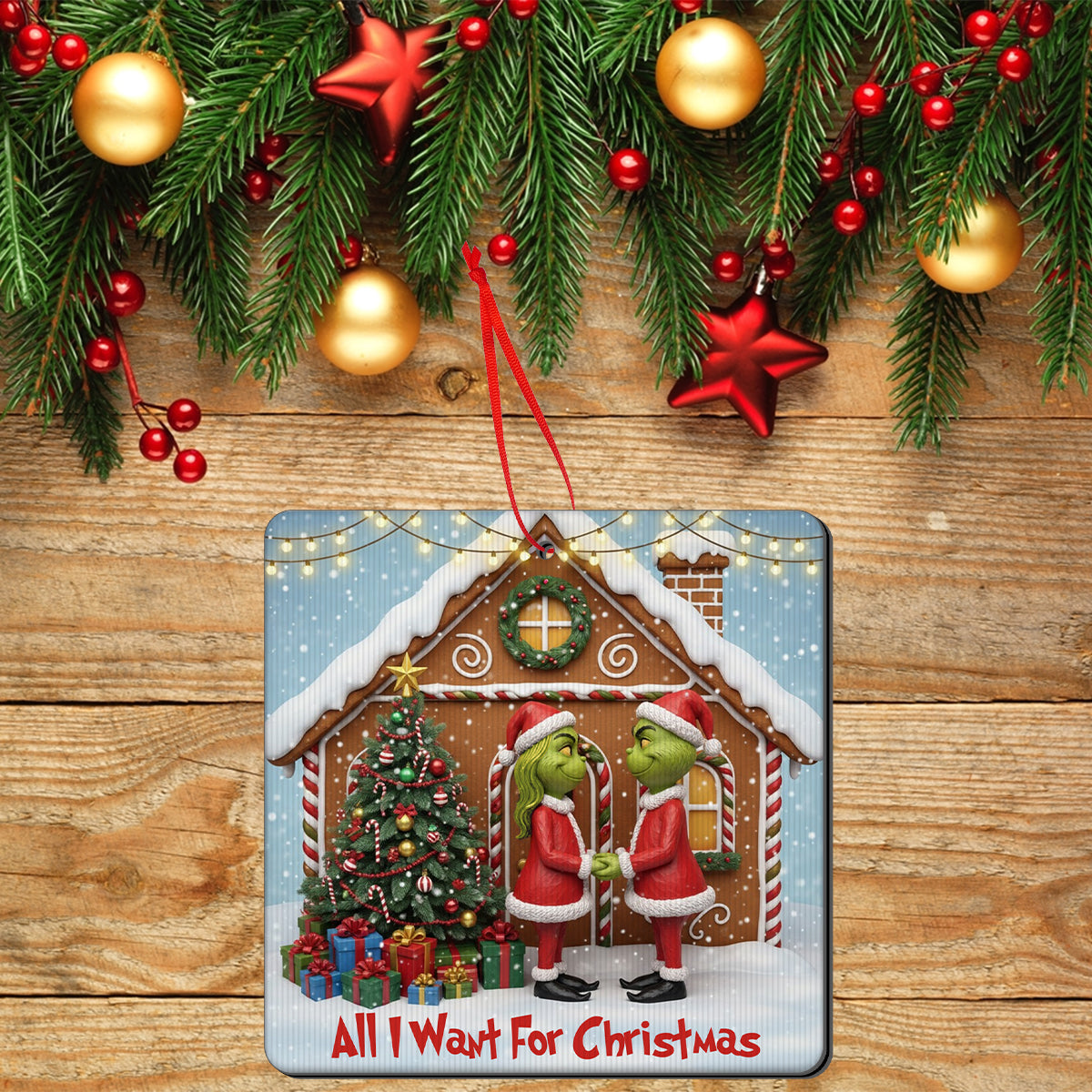 Tout ce que je veux pour Noël, c'est toi - Ornement lenticulaire personnalisé en forme d'étole de Noël