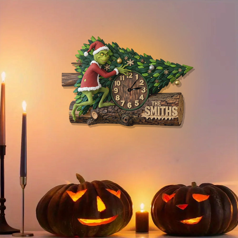 Den Baum und die Zeit gestohlen - Personalisierte LED-Wanduhr mit Weihnachtsmotiv