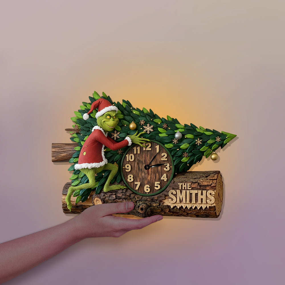 Den Baum und die Zeit gestohlen - Personalisierte LED-Wanduhr mit Weihnachtsmotiv